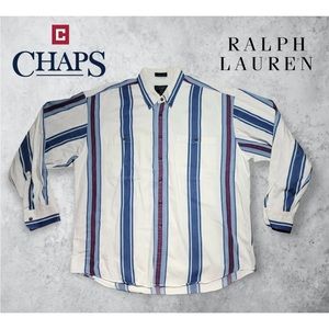 VTG 90's Chaps Ralph Lauren Button Up Shirt Men's Size XL Vertical Stripes